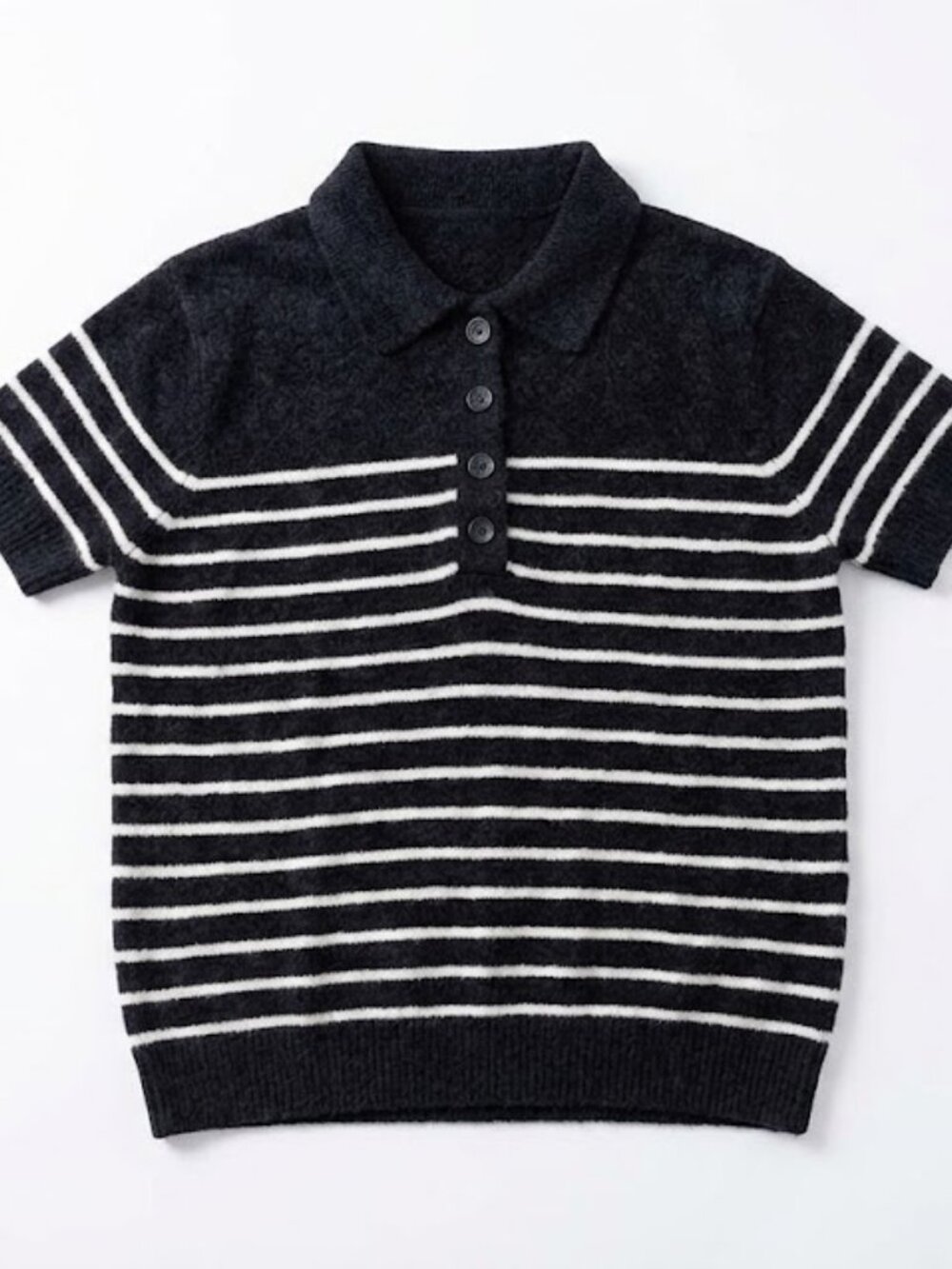 NWT Striped Knit Short-Sleeve Polo Sweater Black White S